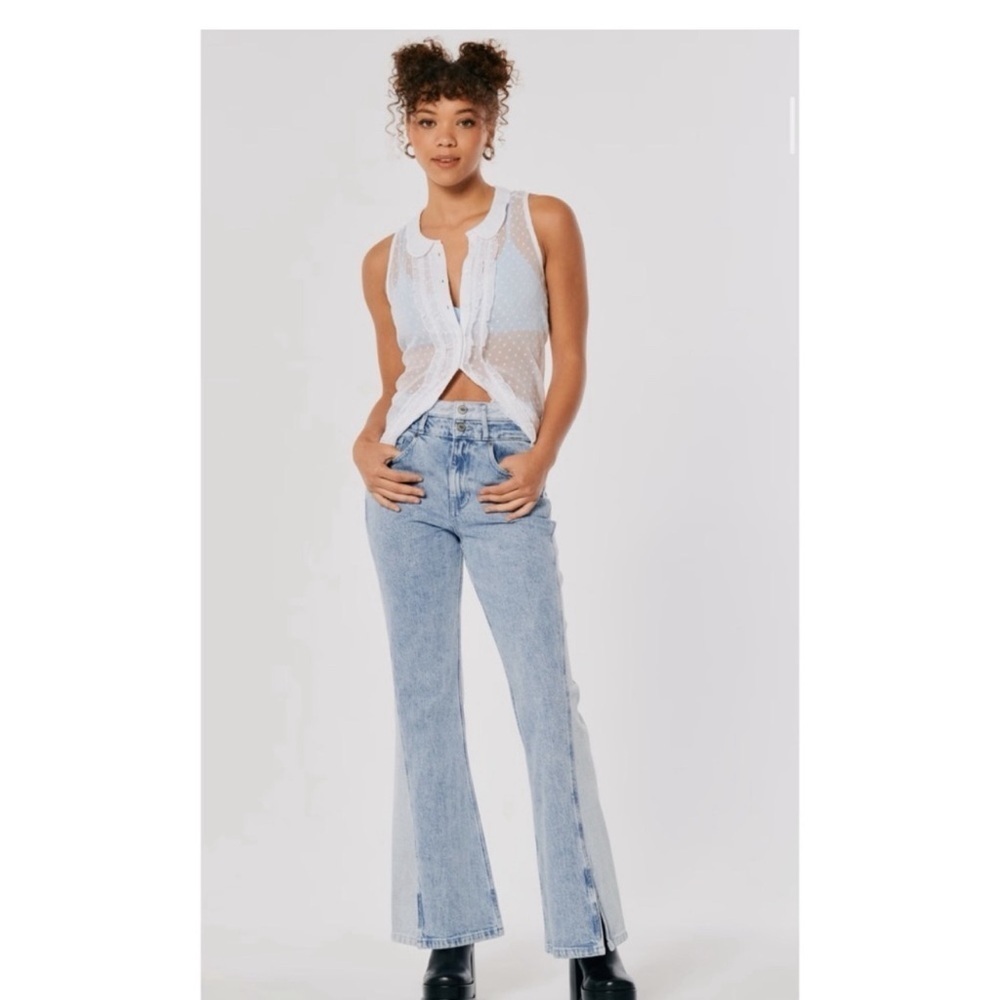 Hollister Social Tourist Denim Flare Ultra High Rise Jeans Two Tone